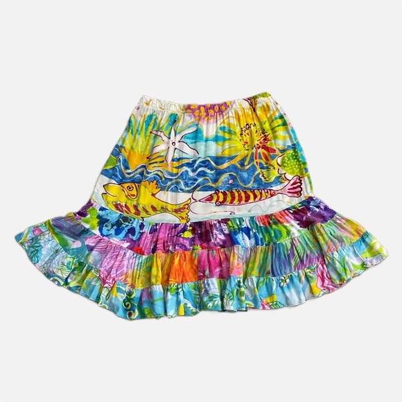Vintage Jams World Creatures of the Sea Mini Skirt Tiered Ruffled Pull On Large - Picture 2 of 9